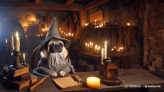 make the candle flames flicker as the pug sits still by Hailuo AI Video Generator