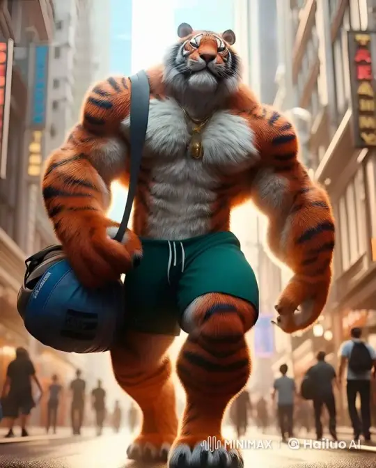 Giant tiger waking in city and dance  by Hailuo AI Video Generator