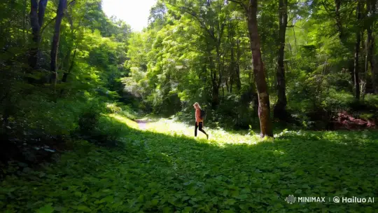 Walking through the forest, from first view, in summer, realistic video by Hailuo AI Video Generator