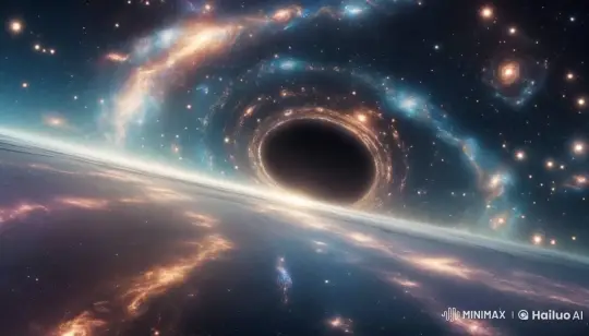 The camera slowly zooms in on a massive energy vortex spinning at the edge of the universe. This vortex resembles a black hole, but swirling around it are the radiant energies of colliding parallel universes (Ultra HDR, realistic lights). by Hailuo AI Video Generator