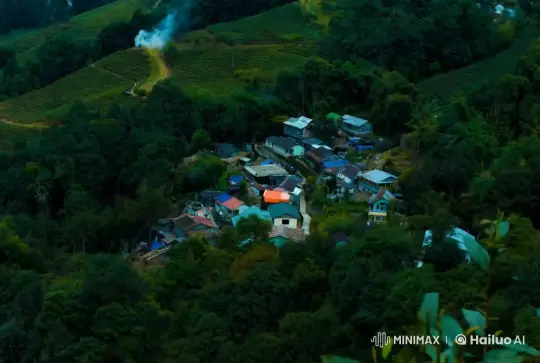 enhance the beauty of this valley view, clouds are floating, real birds flying. create a Ultra HDR, 3D intricate details, vibrant colors, realistic lighting, Dramatic Lighting, Enhanced Clarity, Brilliant Highlights, Hyperrealistic Detailing, cinematic drone view.  by Hailuo AI Video Generator