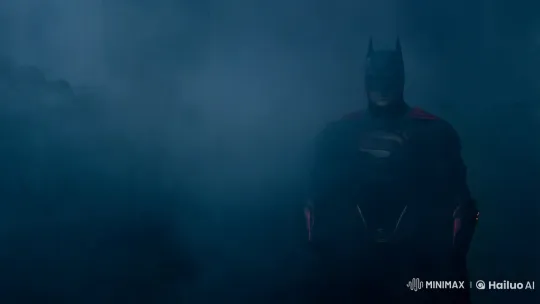 A hyper-realistic, cinematic scene set in dense, heavy fog. Superman’s advanced, futuristic silhouette gradually materializes, his armor shimmering faintly under muted, scattered light. The tension is palpable as his form grows clearer, each step pushing the fog aside with an air of quiet menace. Just as he fully emerges, a dramatic swarm of bats bursts forth from behind him, their chaotic flight adding movement and intensity to the scene. The bats spiral into the fog, creating fleeting shadows and echoes, enhancing the mystery and suspense. Batman’s piercing gaze and calculated movements dominate the atmosphere, making the scene a masterpiece of eerie grandeur.

 by Hailuo AI Video Generator