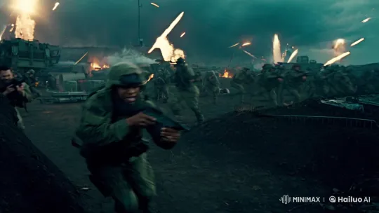 Montage final :

Un enchaînement fluide et intense des scènes.
Effets sonores réalistes (explosions, tirs, cris, radio militaire).
Ajout d'une musique épique qui monte en intensité.
Couleurs sombres et contrastées pour un effet dramatique.
💥 Résultat : Une vidéo immersive et cinématographique sur une bataille épique.
Tu veux que je génère quelques images pour visualiser certaines scènes ? 🚀 by Hailuo AI Video Generator
