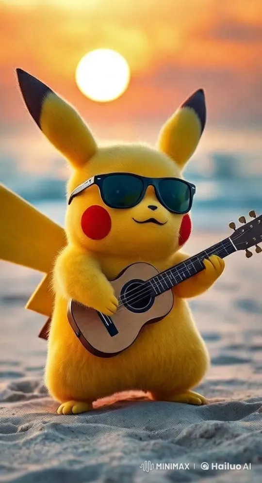 The pikachu plays the guitar very skillfully, like a professional player. by Hailuo AI Video Generator