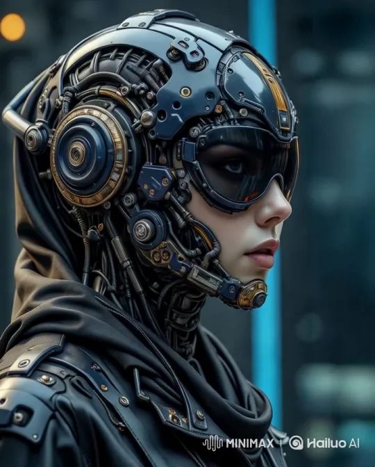 Beautiful Female Cyborg on the street, she turn her sight to see the camera, slow motion movie [Zoom in] by Hailuo AI Video Generator