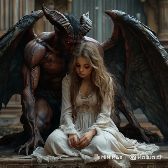 The monster flaps its wings, and the girl lifts her head by Hailuo AI Video Generator
