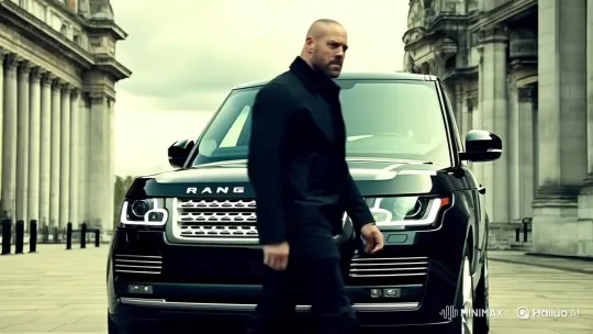 a London hard man gangster that looks like actor Graig Fairbrass. walking towards his all black Range Rover car[Truck right,Pan left,Tracking shot] by Hailuo AI Video Generator