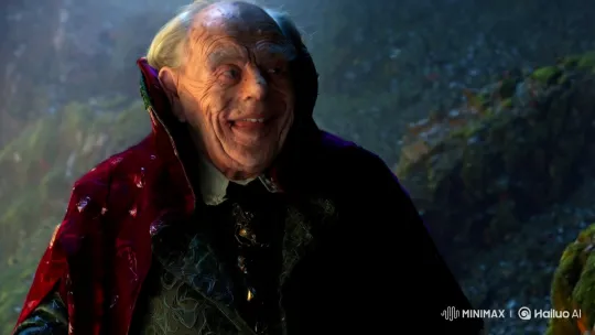 an ugly old man reveals that he's not really a man, but a woman, and after a moment, he ripped off his head and costume, like a disguise, revealing a feminine body inside.. it was later revealed to be emma watson, in all her glorious beauty, emerging from the disguise by Hailuo AI Video Generator