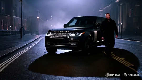 a London hard man gangster that looks like actor Graig Fairbrass. walking towards his all black Range Rover car[Truck right,Pan left,Tracking shot][Truck right,Pan left,Tracking shot][Truck right,Pan left,Tracking shot] by Hailuo AI Video Generator