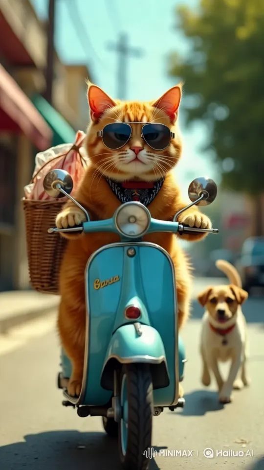 riding a motorbike at a leisurely pace while his mouth is seen singing[Truck right,Tracking shot] by Hailuo AI Video Generator