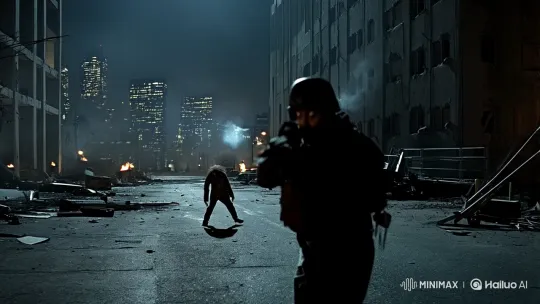 Soldado disparando zombie by Hailuo AI Video Generator